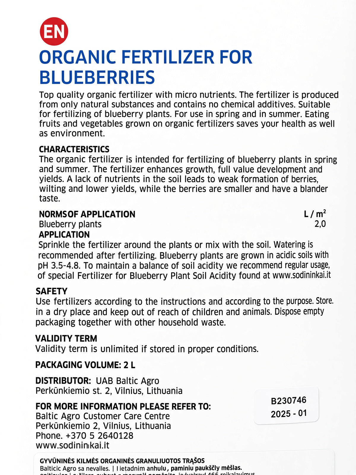 Organic Blueberry Fertiliser Granules – Ericaceous Plant Feed 2L